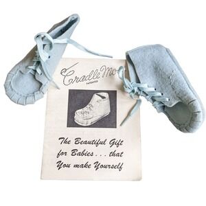 40s vintage Cradle Moc Rare‎ vintage blue wool felt baby shoes rare